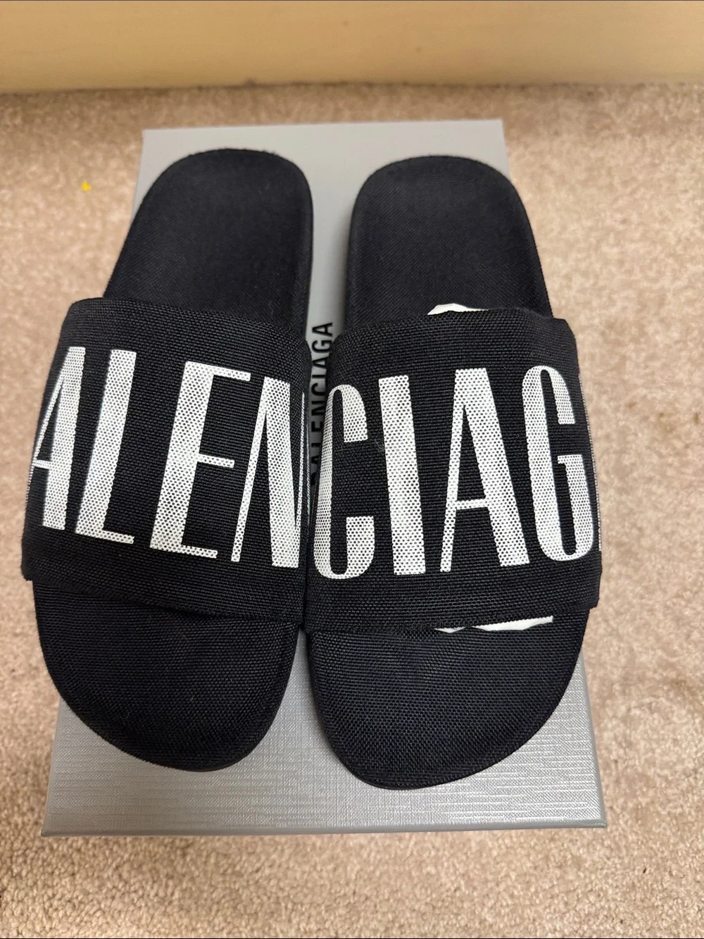 Balenciaga Pool Slide Sandals Black Canvas EU 44 / US 11